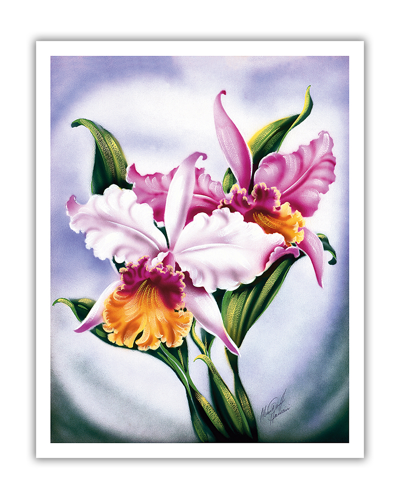 Pink Orchid Hawaii - Vintage Hawaiian Airbrush Art by Ted Mundorff 1940s