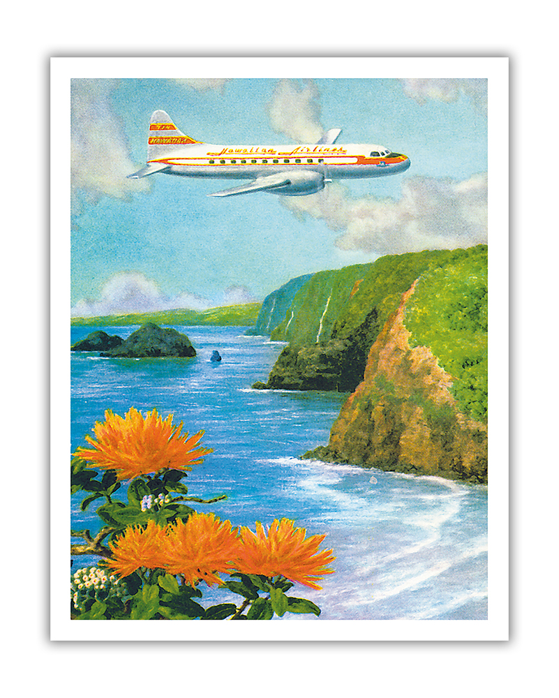 Over Pololu Valley Big Island Hawai’i - Hawaiian Airlines Vintage Postcard 1952