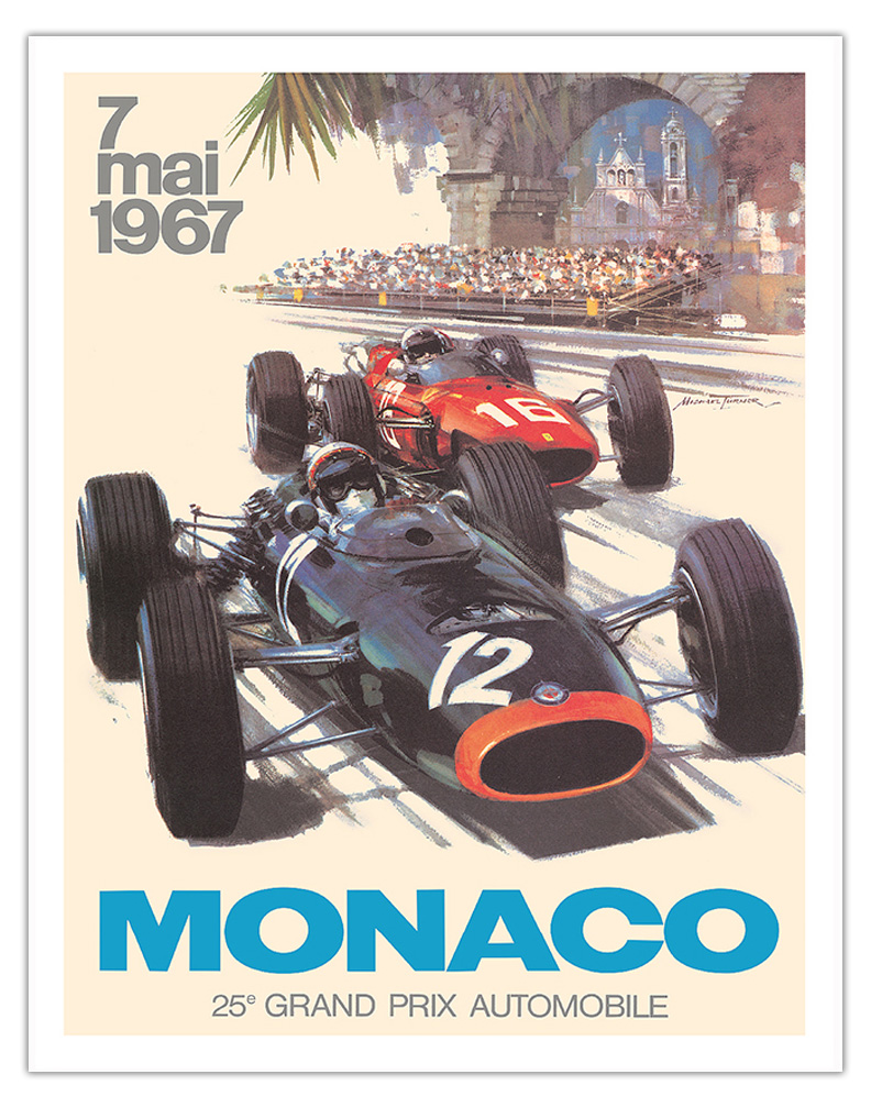 25th Monaco Grand Prix Automobile - F1 Vintage Car Poster by Michael Turner 1967