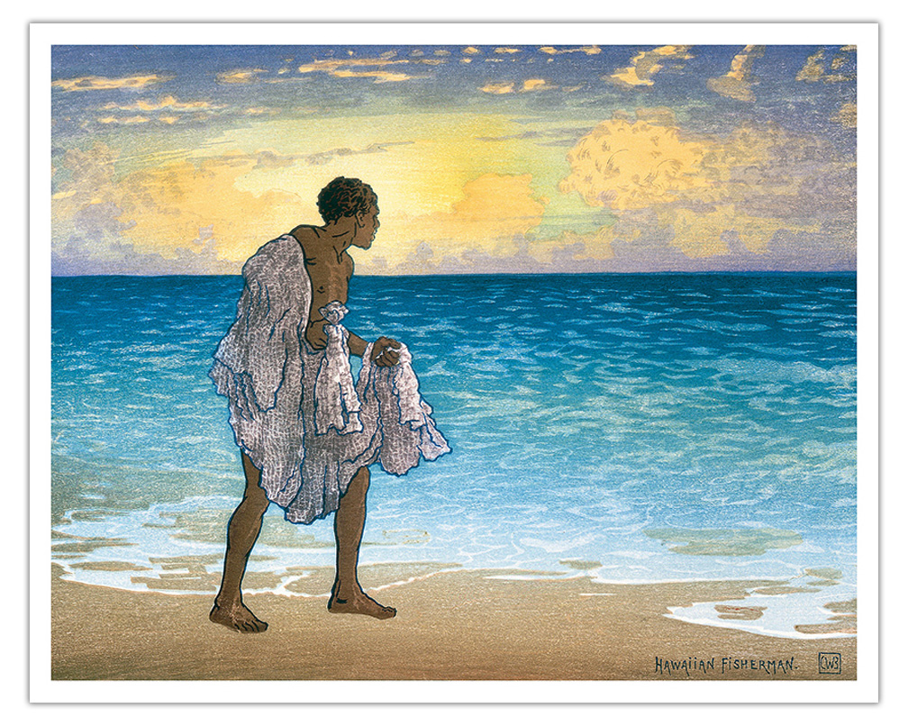 Art Prints & Posters - Hawaiian Fisherman (Lawai'a) with Throw Net -  c.1900's - Fine Art Prints & Posters 