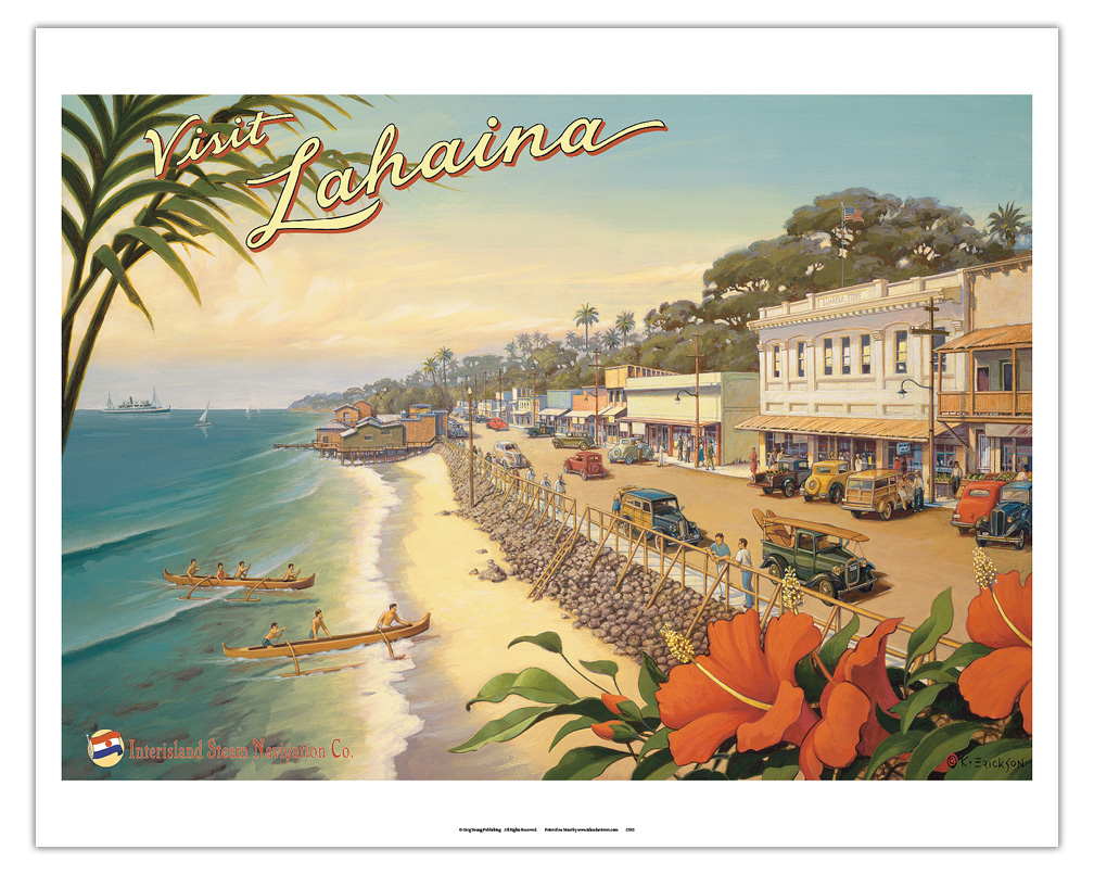 Visit Lahaina Maui Hawaii Vintage Hawaiian Travel Poster by Kerne Erickson