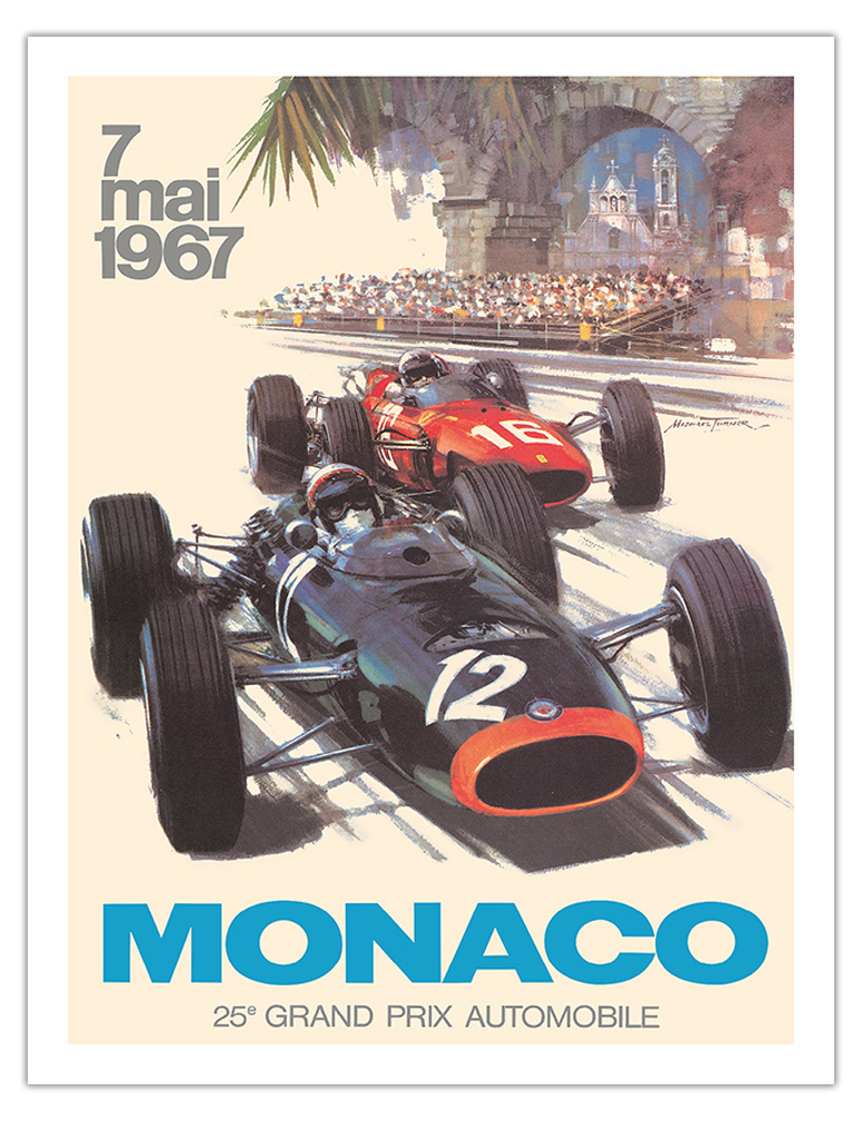 25th Monaco Grand Prix Automobile - F1 Vintage Car Poster by Michael Turner 1967