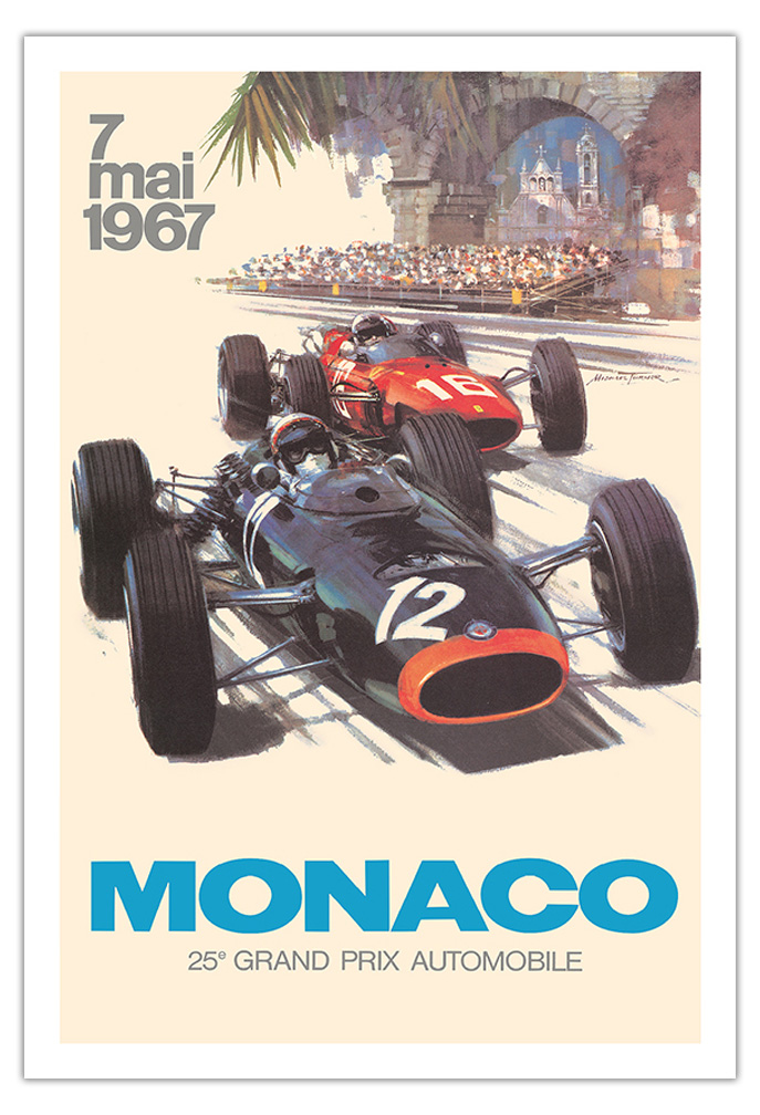 25th Monaco Grand Prix Automobile - F1 Vintage Car Poster by Michael Turner 1967