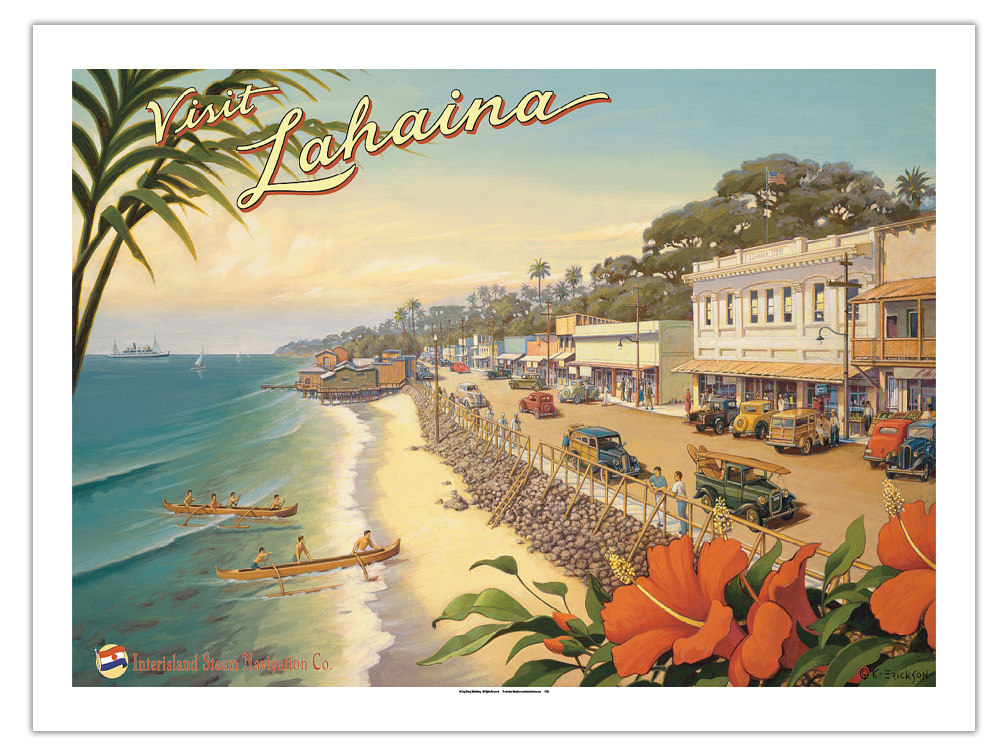 Visit Lahaina Maui Hawaii Vintage Hawaiian Travel Poster by Kerne Erickson