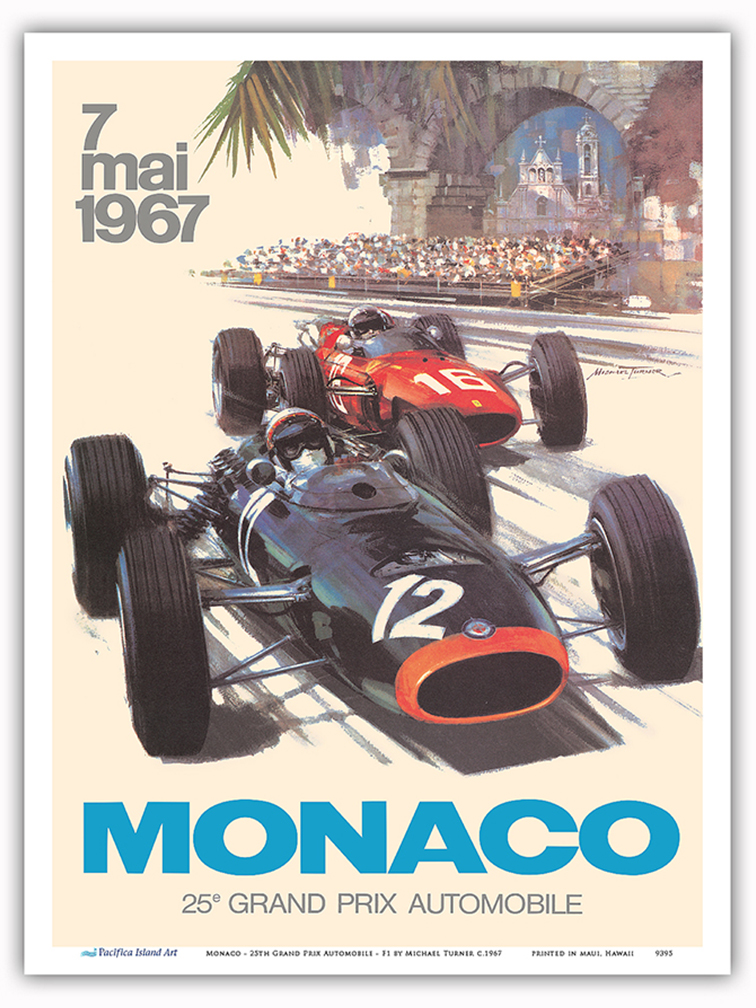 25th Monaco Grand Prix Automobile - F1 Vintage Car Poster by Michael Turner 1967