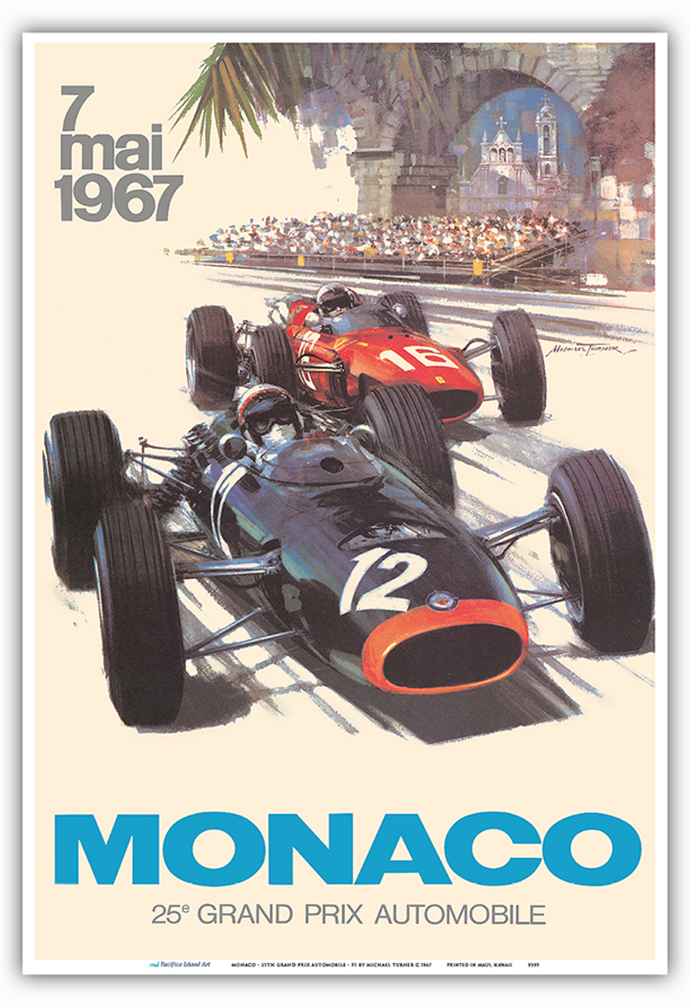 25th Monaco Grand Prix Automobile - F1 Vintage Car Poster by Michael Turner 1967