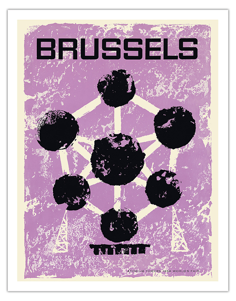 Brussels Belgium World’s Fair - Atomium Towers - Vintage Travel Poster c.1960