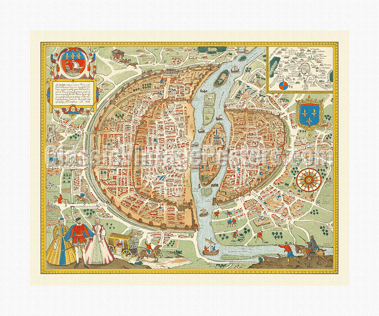 Art Prints & Posters - Paris, France - Map of the City - c. 1578 - Fine 