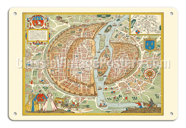Art Prints & Posters - Paris, France - Map of the City - c. 1578 - Fine