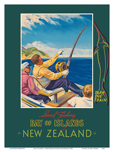 Vintage Poster - Sword Fishing, Bay of Islands, New Zealand Take The T -  Historic Pictoric