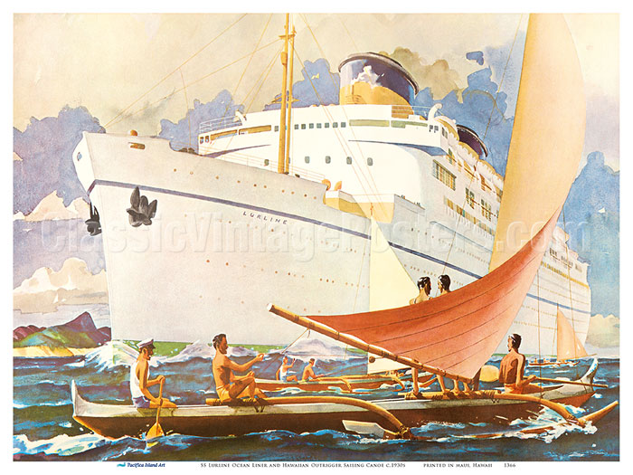 S/S KAUAI retailer or S/S MAUI Artistic Rendering Ship Poster, Matson, Steam Powered Container Ships