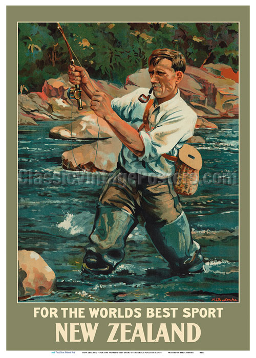 NZ Vintage Fly Fishing Poster: New Zealand Fine Prints