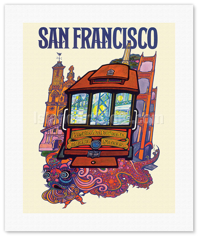 Wallpaper Mural San Francisco - Vintage Car Travel Poster