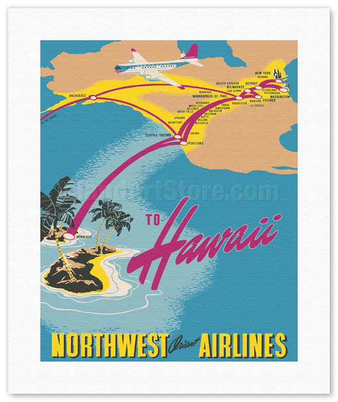 Northwest 航空 ビンテージ ポスター Hawaii poster-