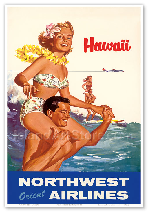 Northwest 航空 ビンテージ ポスター Hawaii poster - その他