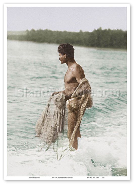 Fine Art Prints & Posters - Hawaiian Fisherman (Lawai'a) with Throw Net -  c.1900's - Fine Art Prints & Posters - IslandArtStore.com