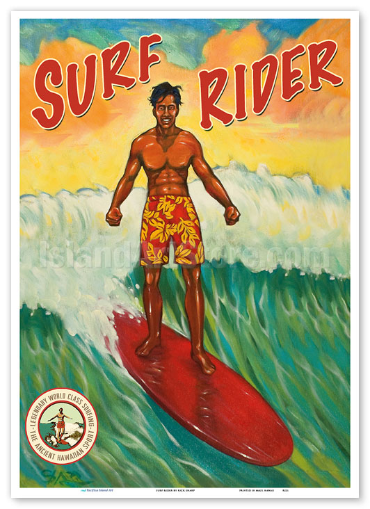 Prints & Surf Fine Art Waikiki in Rider Art - - Fine Kahanamoku Duke Posters - Posters - Surfer Hawaii & Prints